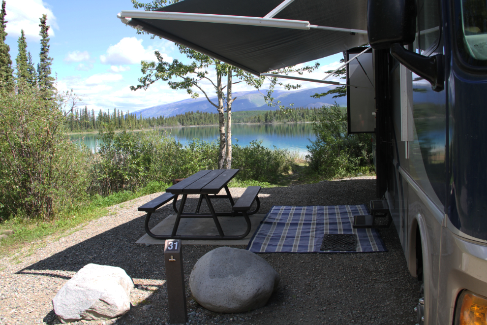 RV in the campground at Boya Lake Provincial Park, BC