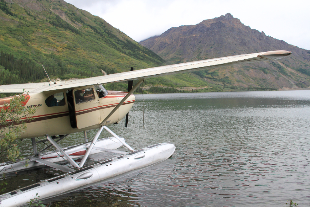 Cessna 180 floatplane moored on Windy Arm