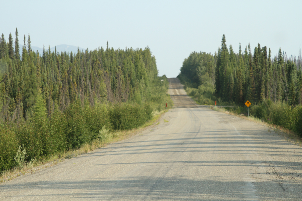 At Km 113.8, 300 km of gravel begins on the Robert Campbell Highway, Yukon