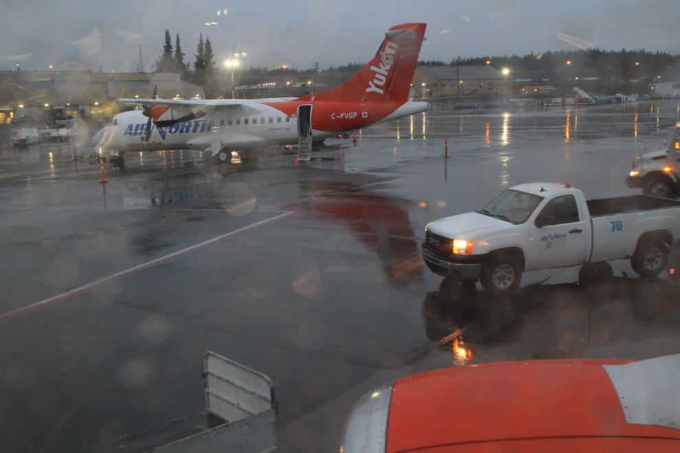 A rainy morning on the ramp at the Whitehorse airport