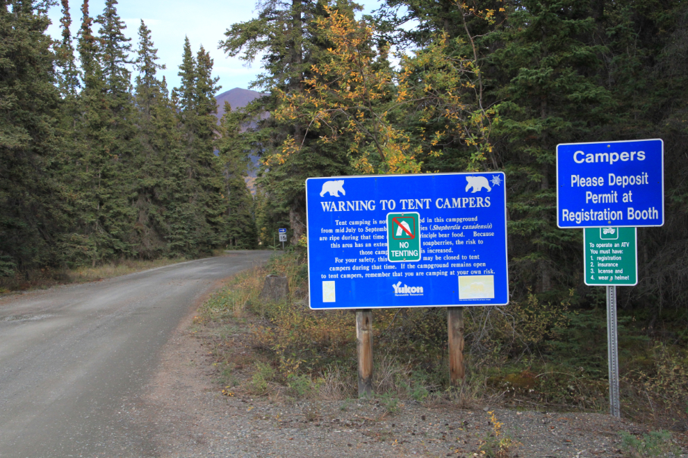No tenting at Congdon Creek Campground, Yukon