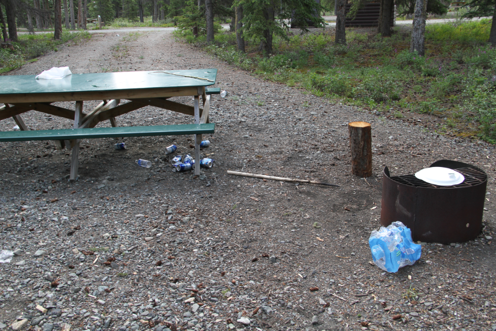Trashed campsite at Congdon Creek, Yukon