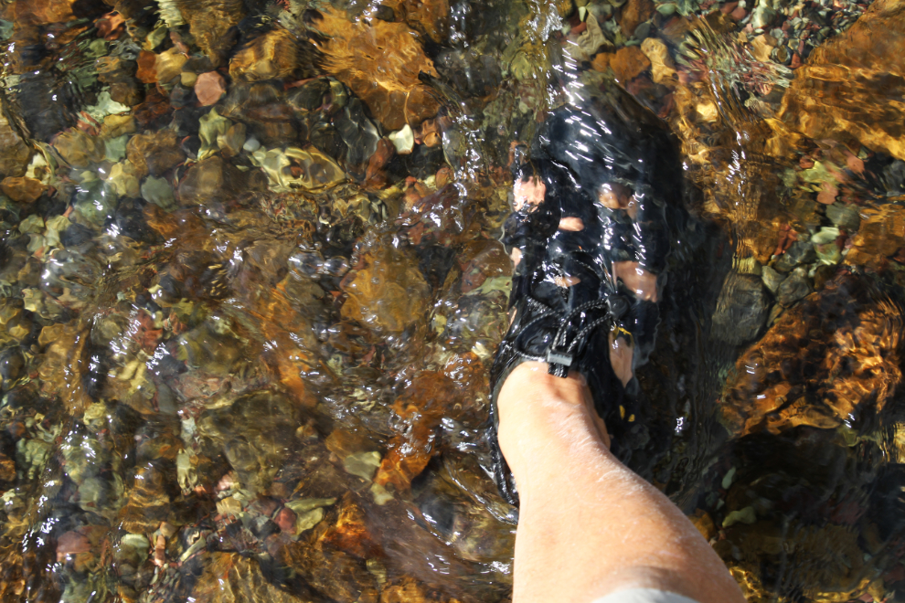 Keen sport sandals on a Yukon creek crossing