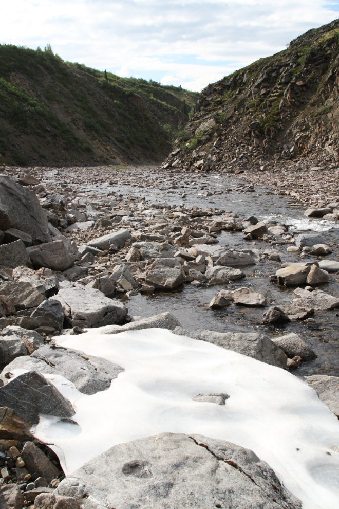Ice in Lil Creek Canyon in August - Dempster Highway, Yukon