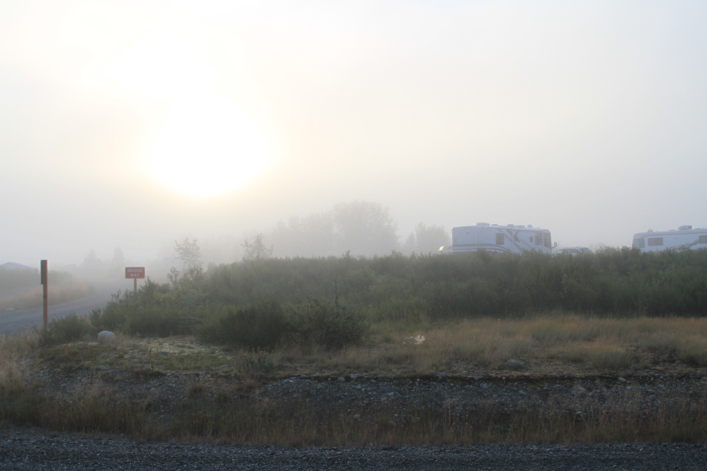 Foggy morning at the Tangle Lakes BLM Campground on the Denali Highway, Alaska