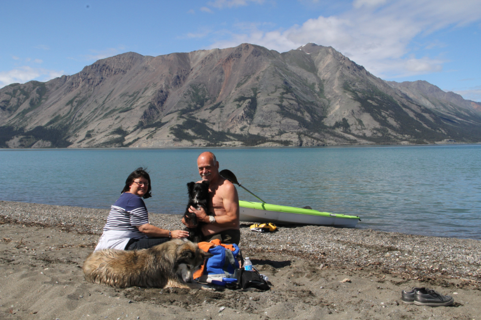 My family enjoying the beach at Kluane Lake, Yukon