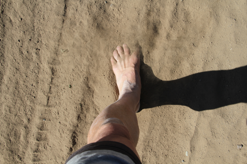 Barefoot in the dust at Farwell Canyon, BC