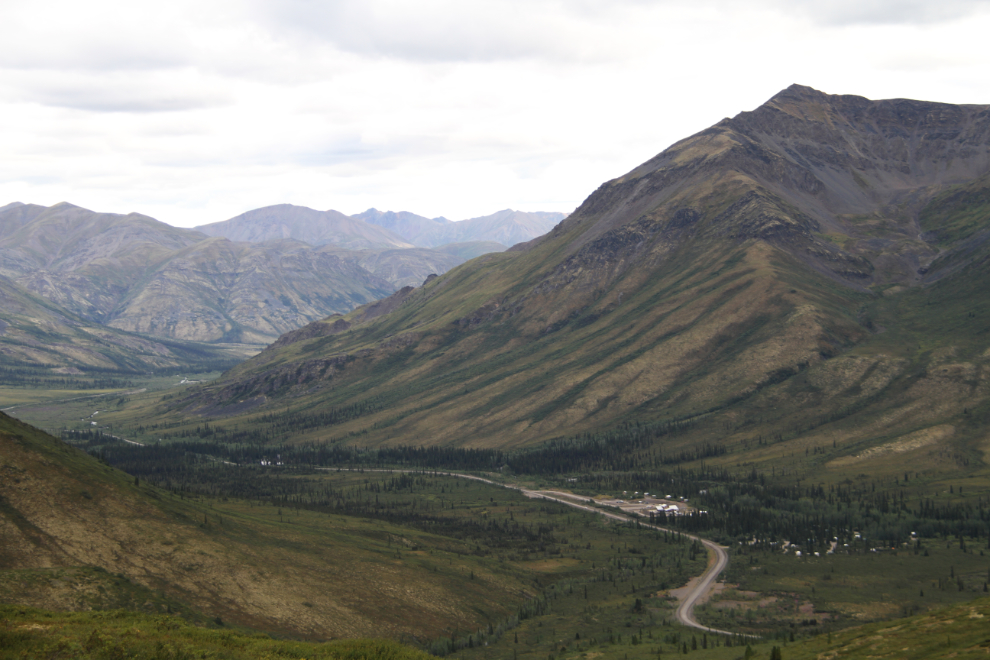 The Dempster Highway, with the Tombstone Campground and interpretive centre visible