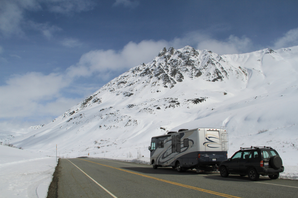 A motorhome near the summit of the Haines Highway at Easter