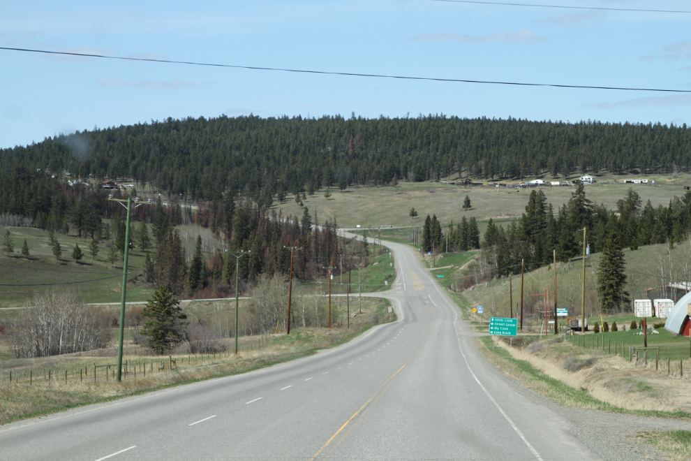 The turn off Highway 20 onto the Farwell Canyon Road just ahead