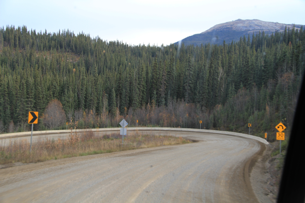 Hairpin corner dropping down to the Stikine River bridge on the Stewart-Cassiar Highway