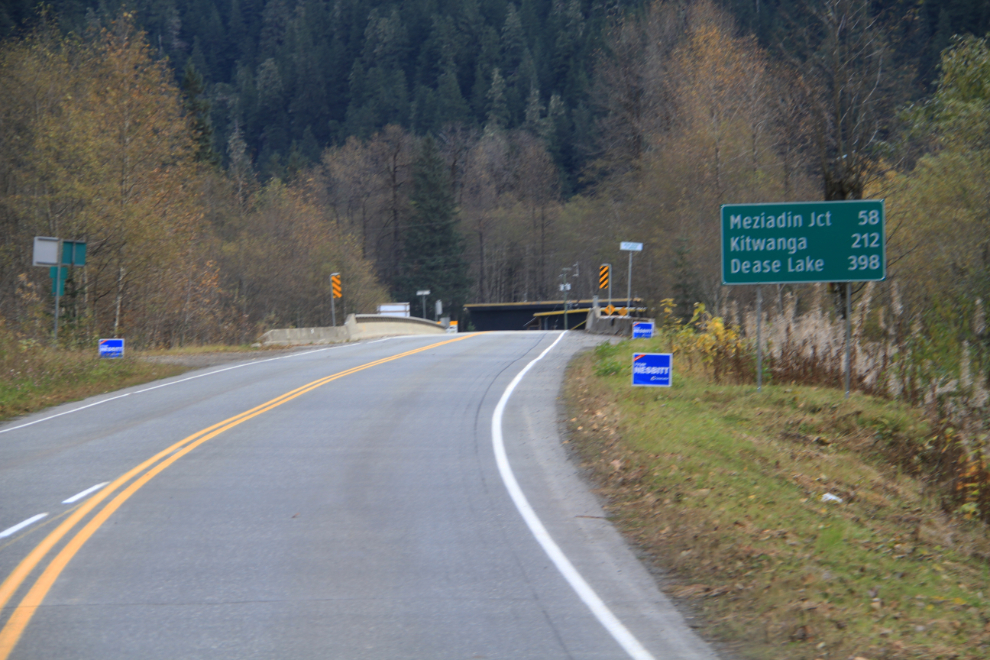 BC Highway 37A, with the Bear River Bridge ahead