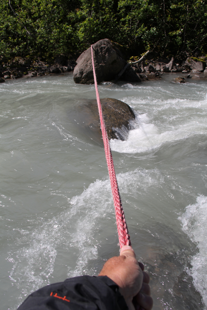 Anchored rope across the head of the Bear River