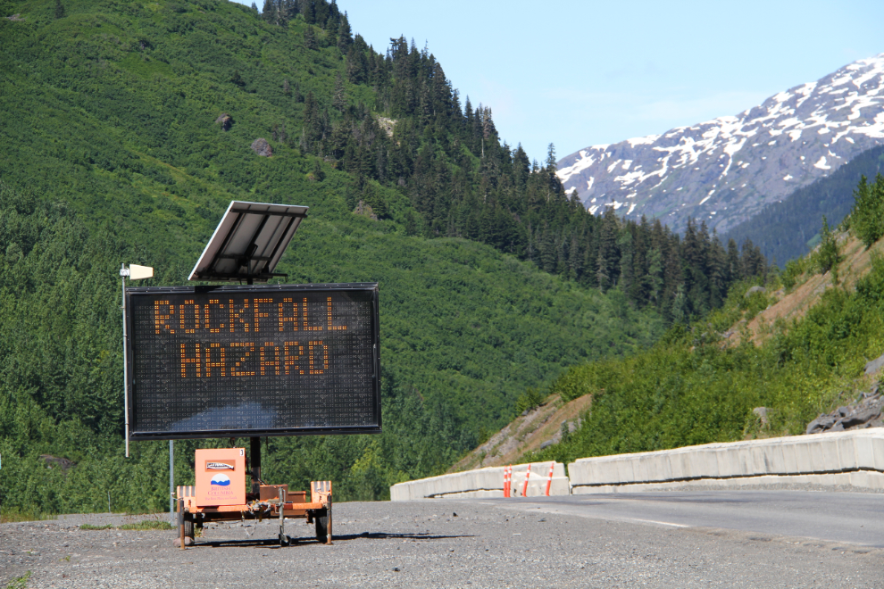 Rockfall Hazard sign along BC's Glacier Highway