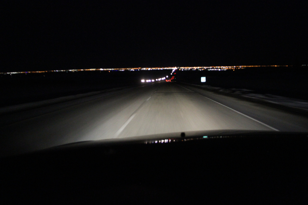 Approaching Grande Prairie, Alberta, at night