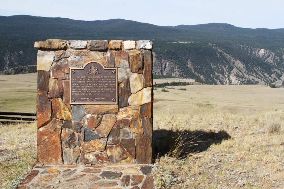 Memorial to Harold Mitchell, Wildlife Biologist, Junction Sheep Range Provincial Park, BC