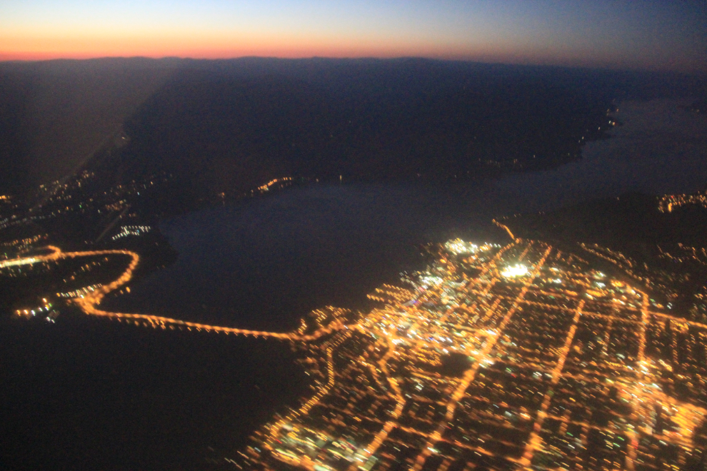 Aerial view of Kelowna at night