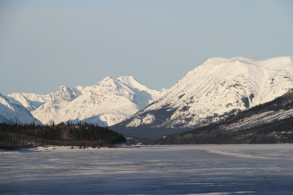 The view from Carcross up frozen Lake Bennett