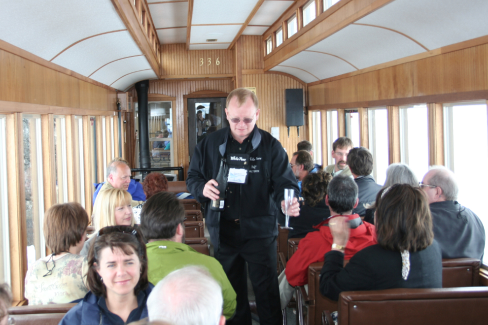 Getting ready for a champagne toast on the inaugural Carcross-Skagway run of the WPYR rail service in 2007