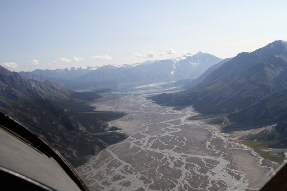 Aerial view up the Slims River towards the Kaskawulsh Glacier