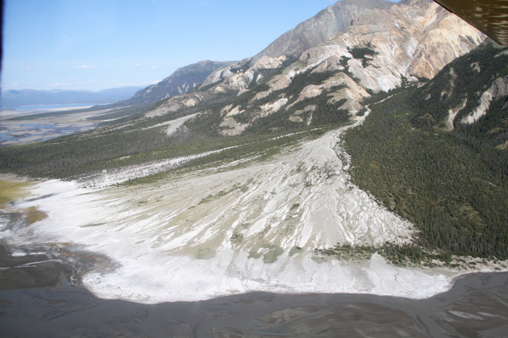 The huge alluvial fan (or perhaps a kame delta) of Vulcan Creek, Yukon