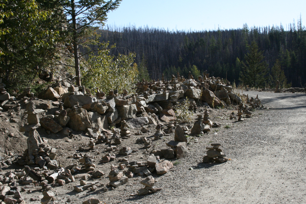 Building cairns on the Myra Canyon section of the Kettle Valley Railway in BC