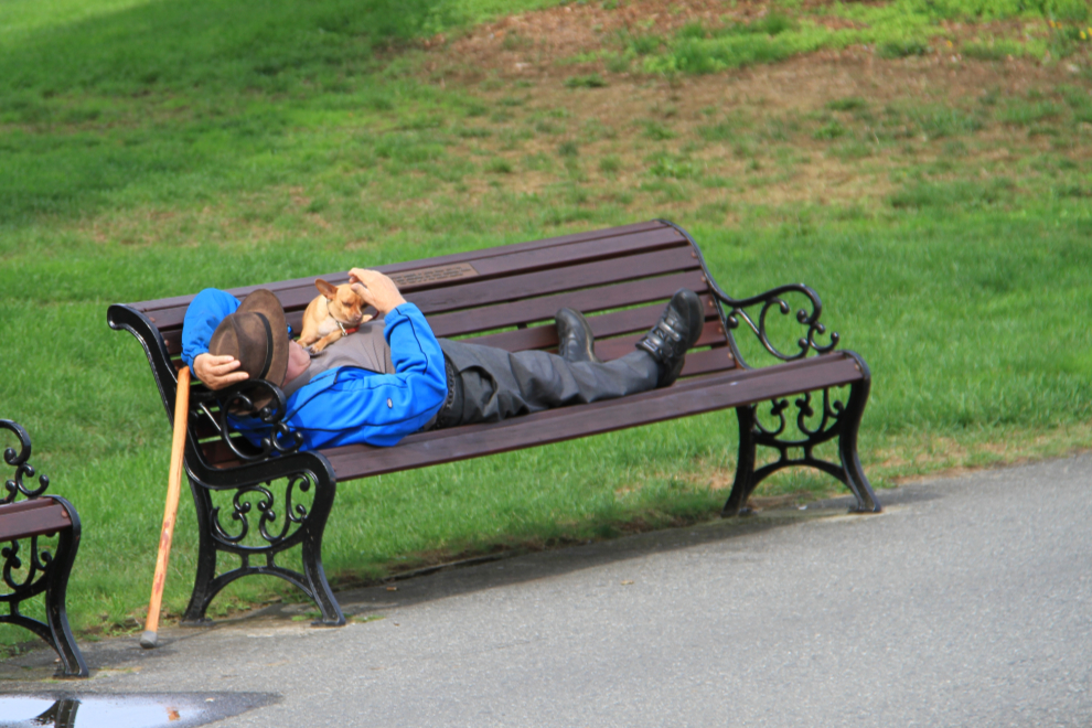 Lazing on a park bench in Nanaimo, BC