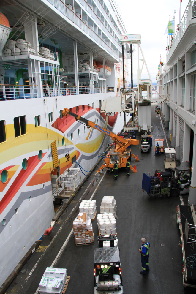 Loading food onto the cruise ship Norwegian Sun in Vancouver