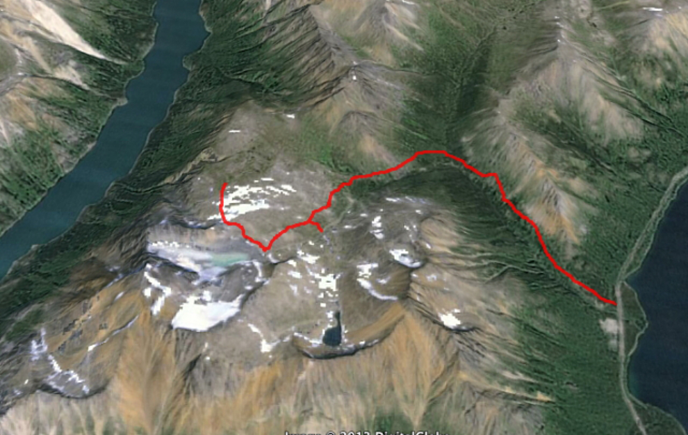 The route to Paddy Peak, BC / Yukon border