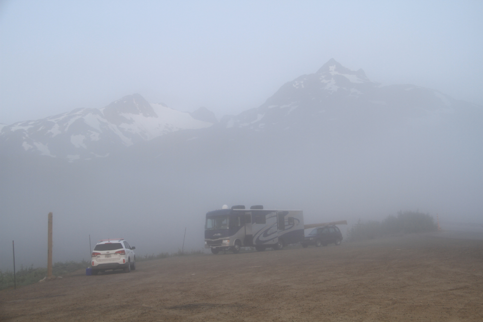 A foggy morning in the White Pass on the BC/Alaska border