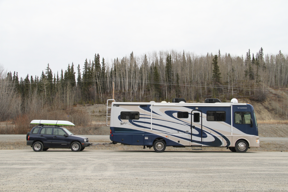 RV, Tracker and kayak on the road