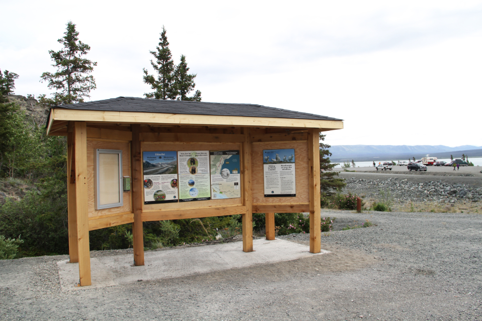 New interpretive panels in the parking lot at Soldiers Summit, Yukon
