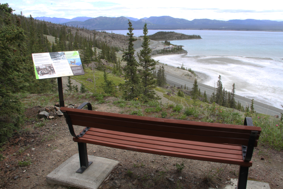 Bench and interpretive panel along the Soldier's Summit Trail, Yukon