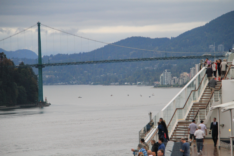Celebrity Solstice approaches the Lions Gate Bridge in Vancouver