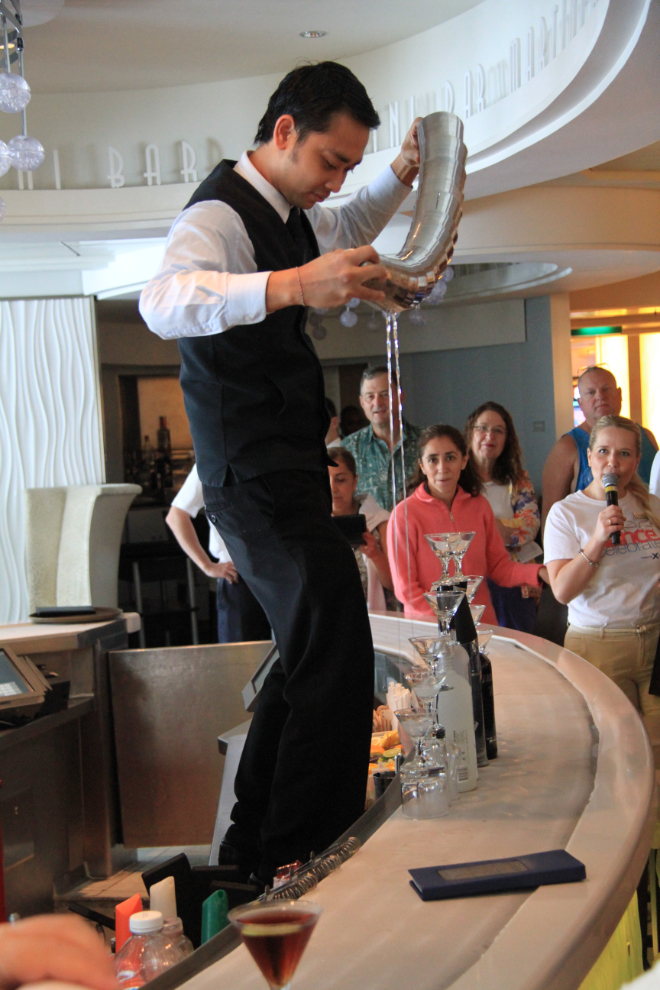 Trick martinis pouring on the cruise ship Celebrity Solstice