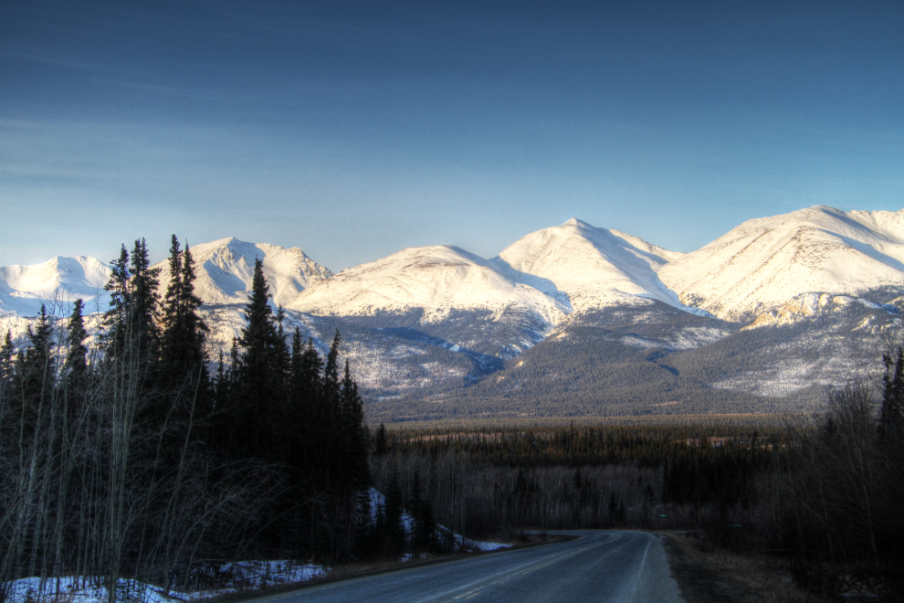 Morning light on the peaks along the South Klondike Highway