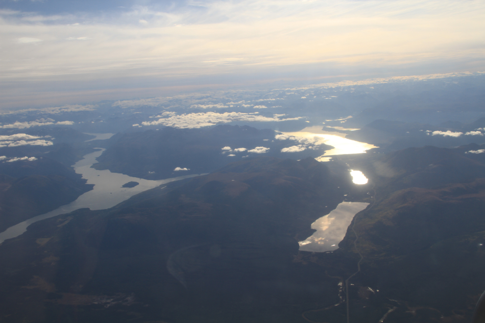 Aerial view of Tagish Lake and Lake Bennett, Yukon