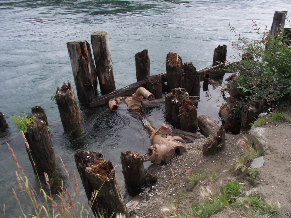 Old equipment from steamboat dock operations can still be seen among the pilings at Whitehorse.