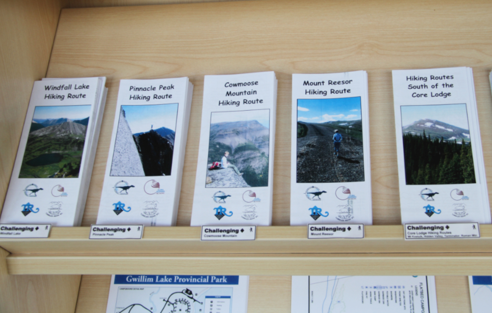 Hiking trail brochures at the Visitor Information Centre in Tumber Ridge