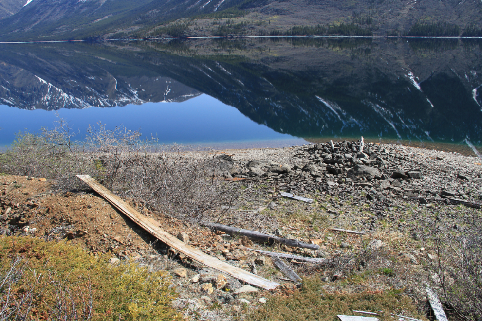 The location of a log warehouse for the Venus Silver Mine on Windy Arm, Yukon