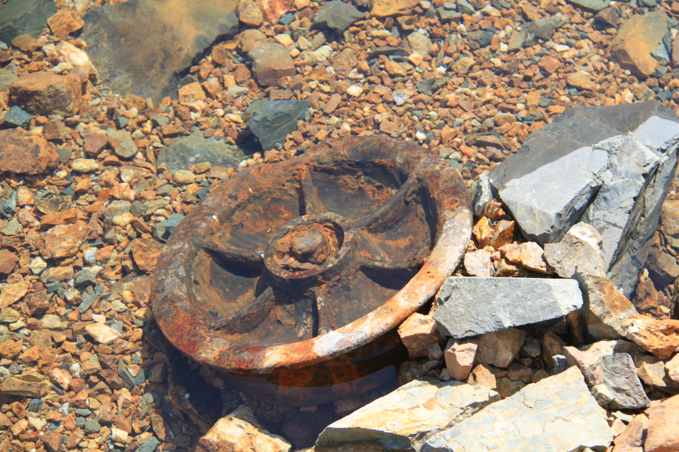 Artifacts at the historic mill for the Venus Silver Mine on Windy Arm, Yukon