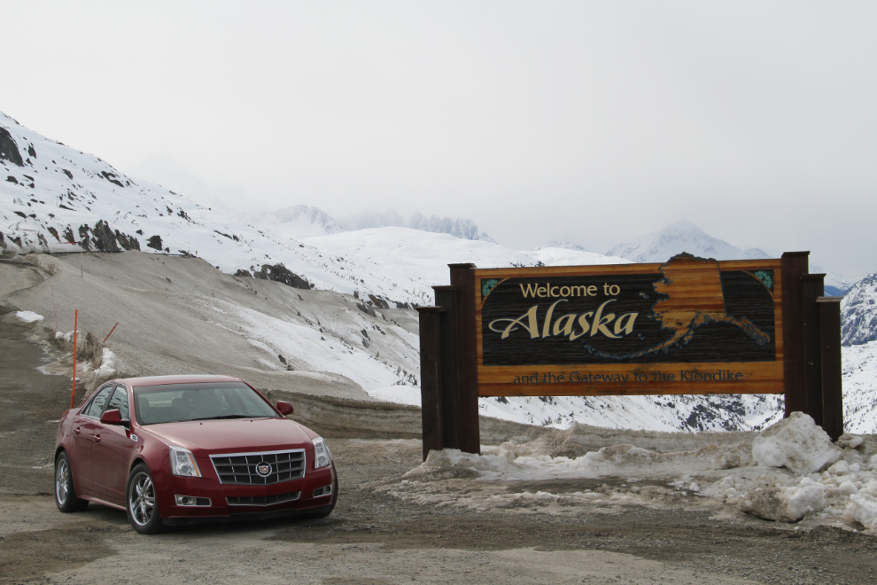 The 'Welcome to Alaska' sign on the South Klondike Highway
