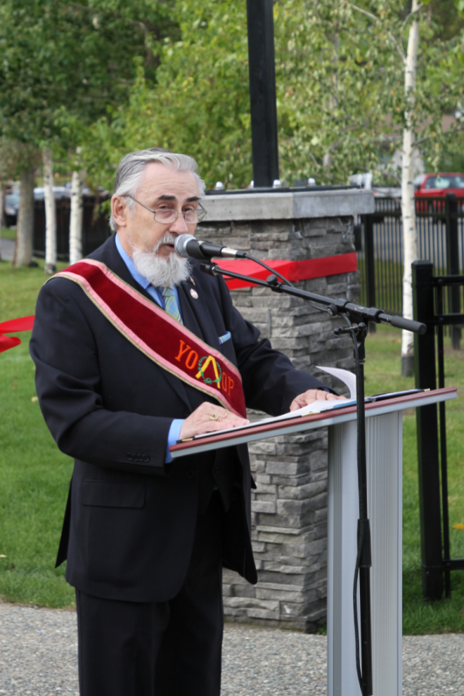 Gordon Steele at the Grand Re-opening ceremony of the Pioneer Cemetery in Whitehorse, Yukon
