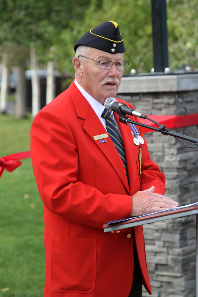 Helmer Hermanson of the RCMP Veterans Association at the Grand Re-opening ceremony of the Pioneer Cemetery in Whitehorse, Yukon