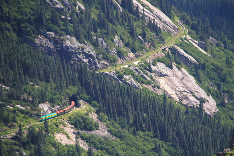 White Pass & Yukon Route train climbing through the White Pass