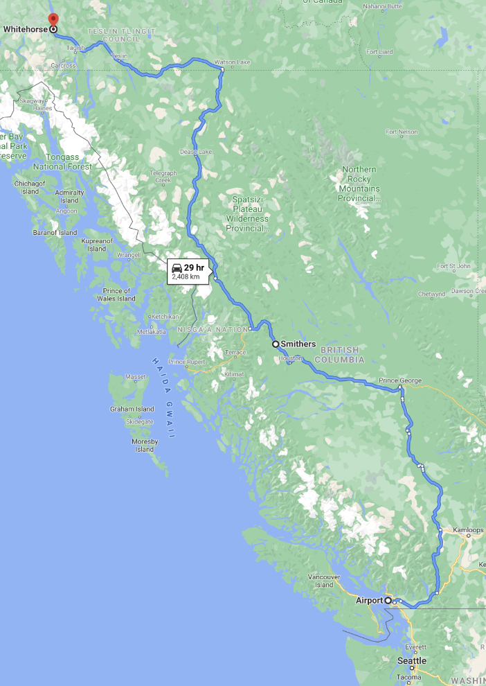 Vancouver-Whitehose route map