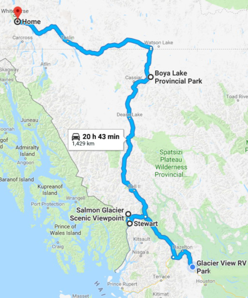 Map - from Smithers to Stewart and Whitehorse