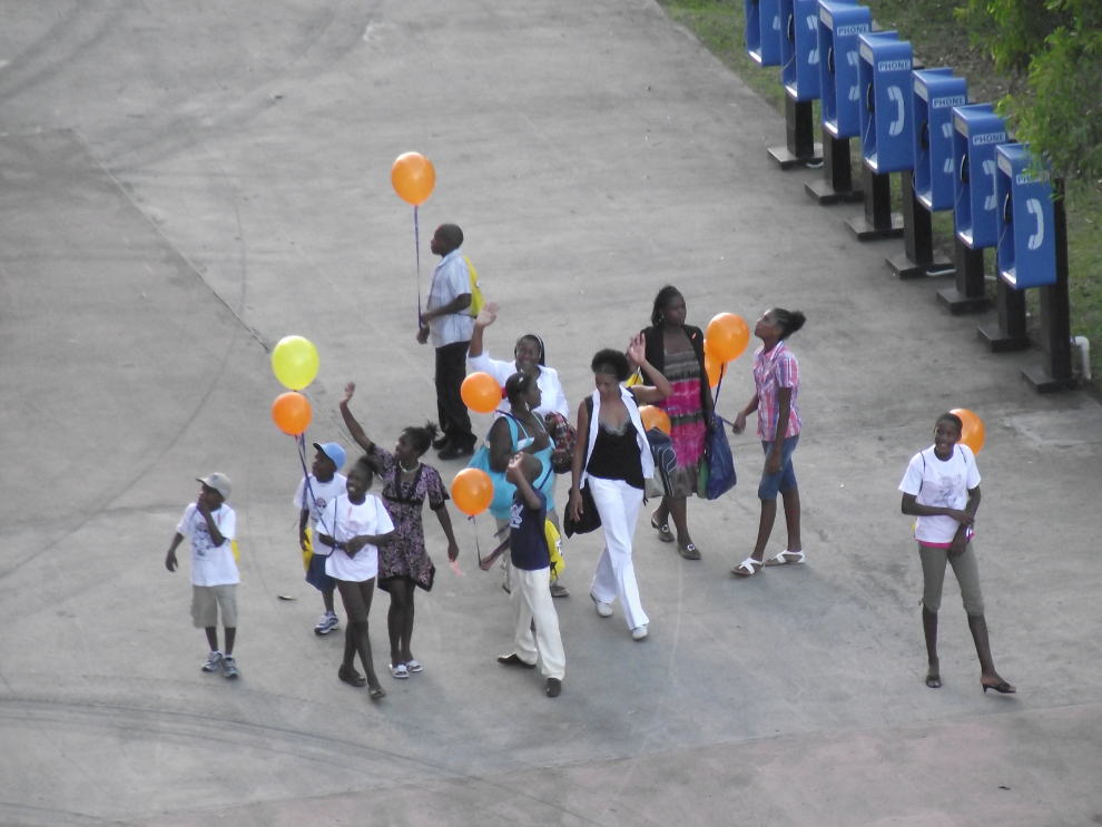 Kids from a local orphanage visit a cruise ship in St. Lucia