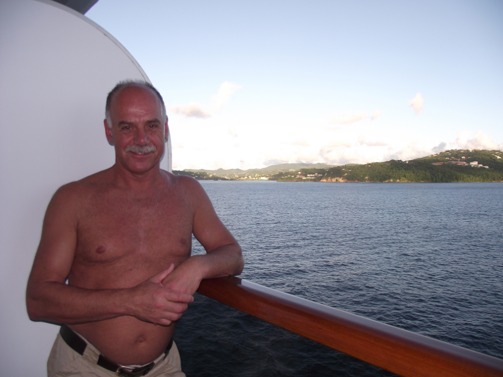 Murray Lundberg on a cruise ship at St. Lucia