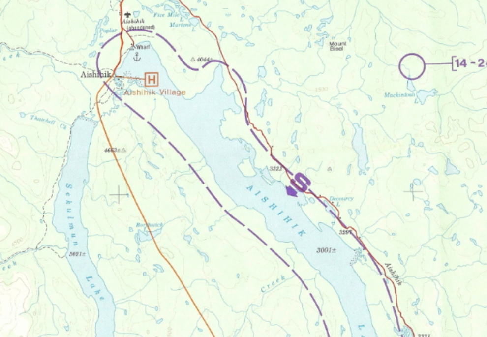 Topographic map of Aishihik, Yukon